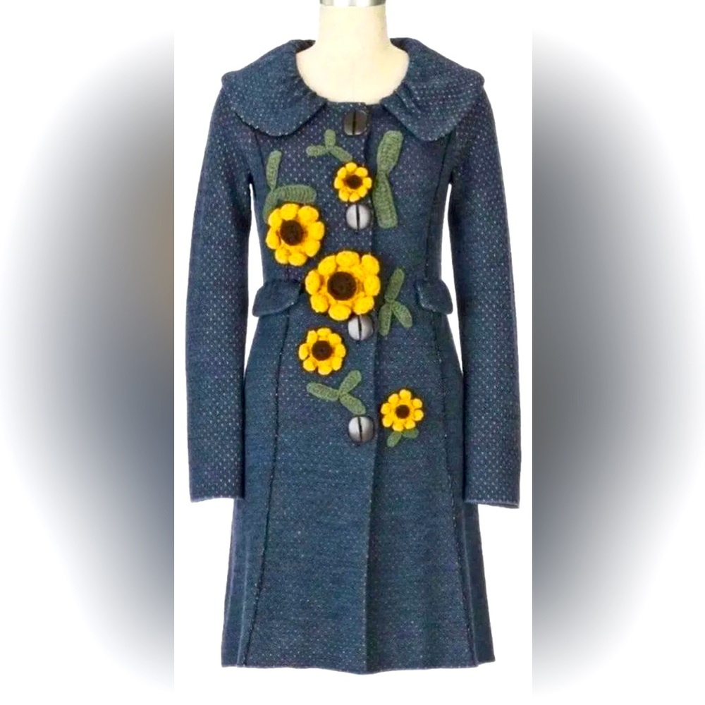ANTHROPOLOGIE CHARLIE & ROBIN SUNFLOWER CARDIGAN LARGE